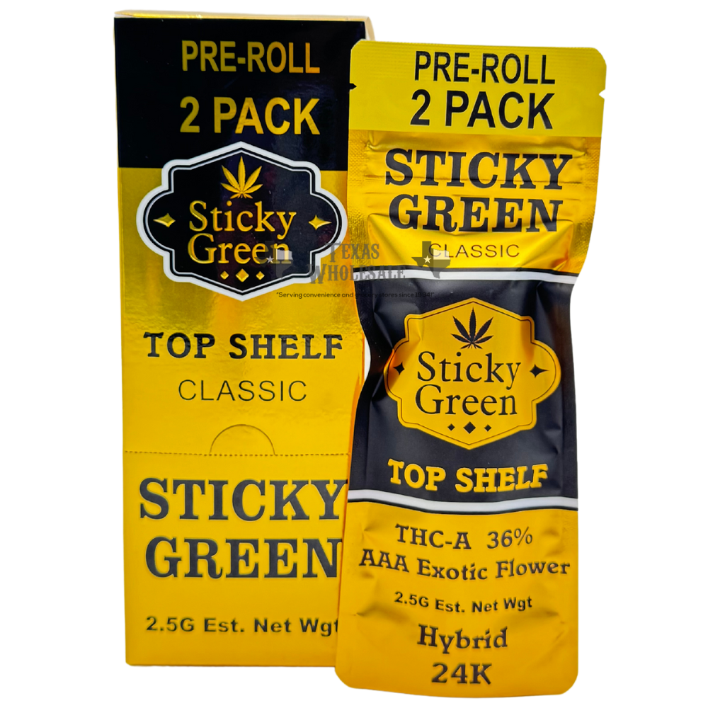 STICKY GREEN 2.5G GOLD PRE ROLLS 2PK 10CT HYBRID