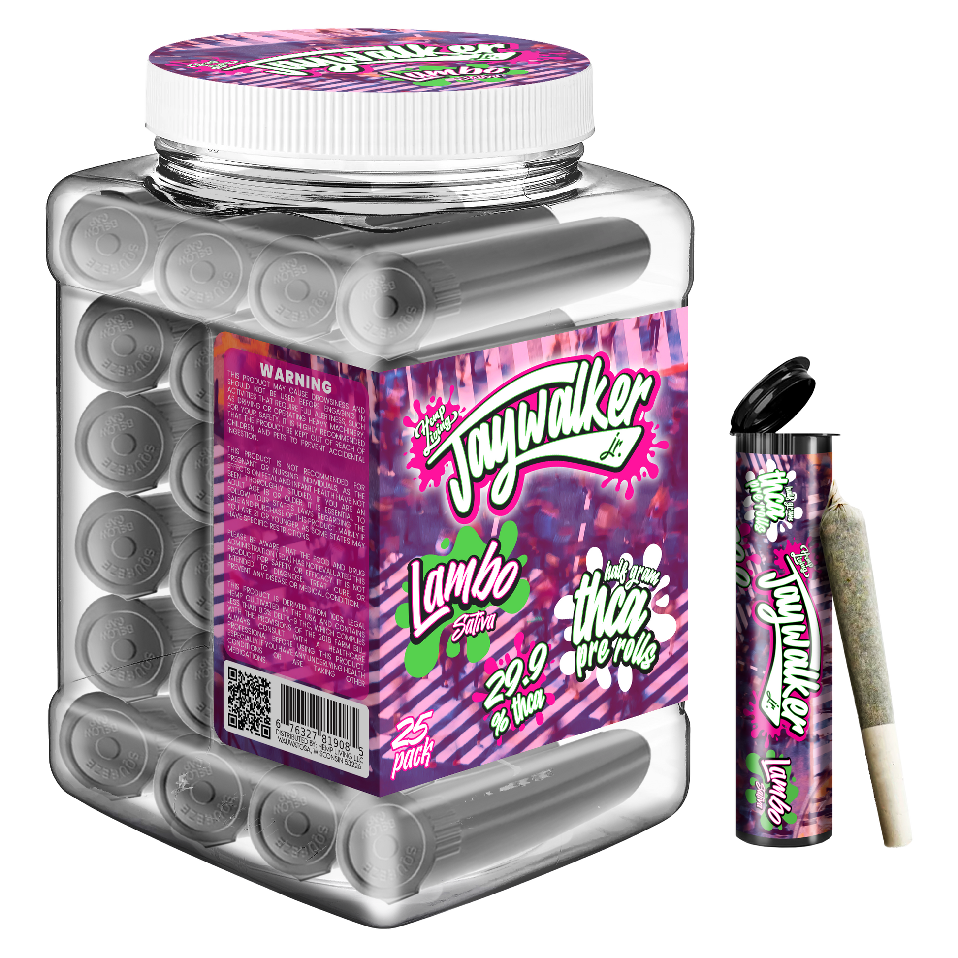 Hemp Living – Jaywalker – 0.5g THCA Pre-Rolls – 25ct Jar – Lambo – SATIVA