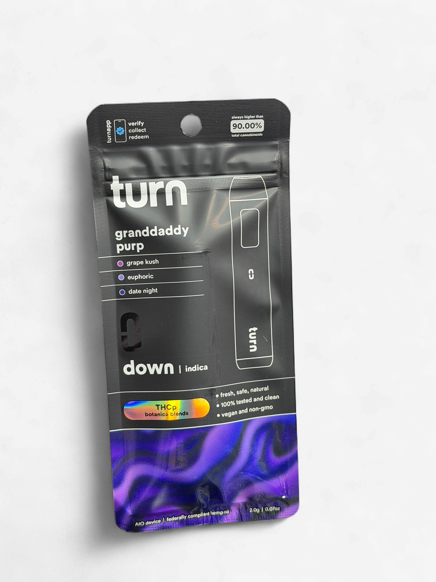 TURN BOTANICAL BLENDS THC-P 2G DISPOSABLE 5CT/BOX | GRANDDADDY PURP (I)