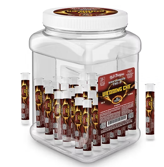 RED DRAGON THC-P HIGH PREMIUM 1.5G PRE ROLLS 30CT/JAR | WEDDING CAKE (H)