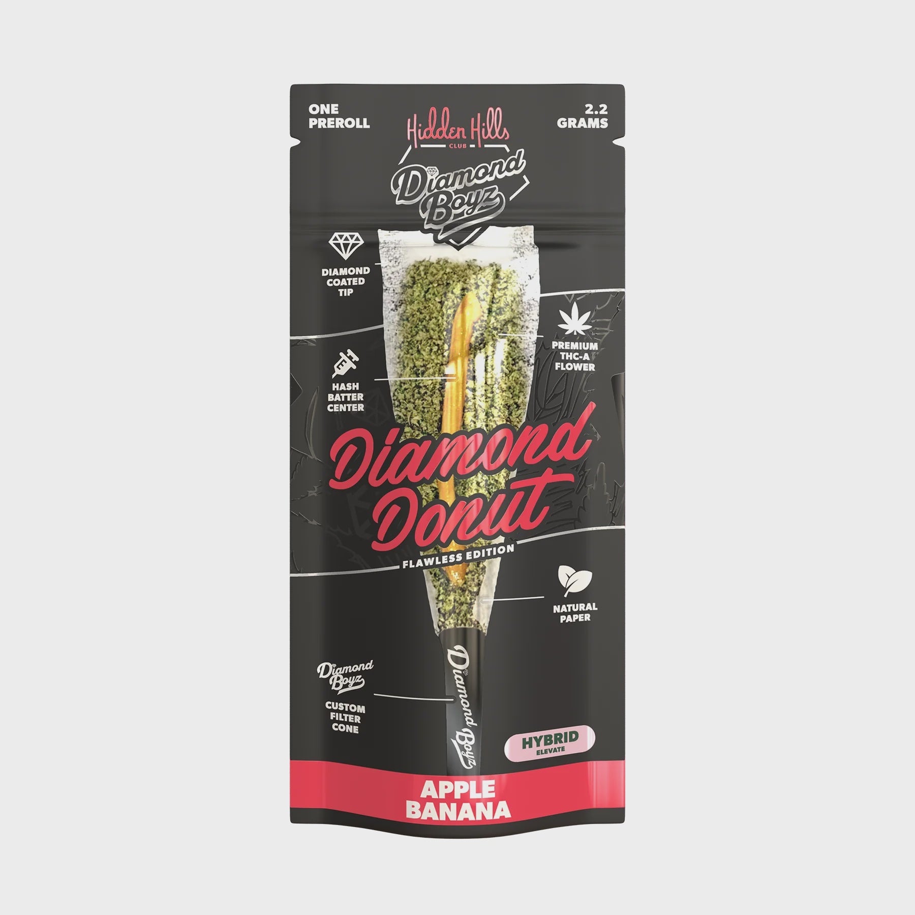 HIDDEN HILLS DIAMOND BOYZ Diamond Donut THC-A 2.2g PreRoll APPLE BANANA HYBRID