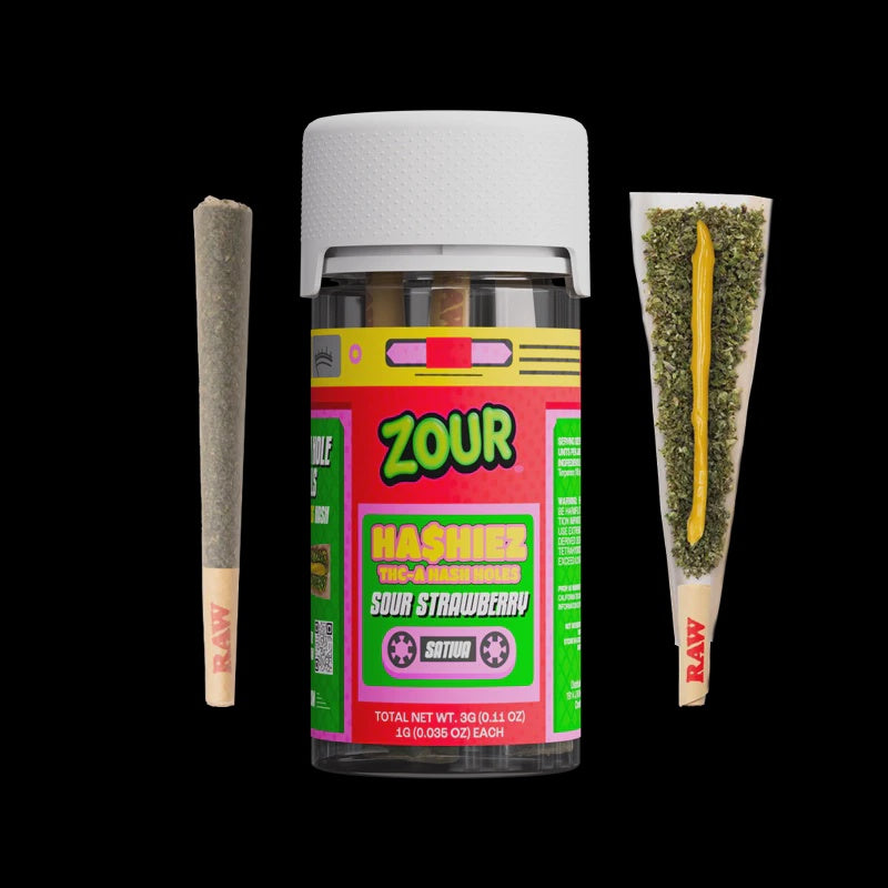Zour Stash Hashiez THC-A Hash Hole Pre-Rolls Jar, 3pk  Sour Strawberry - SATIVA