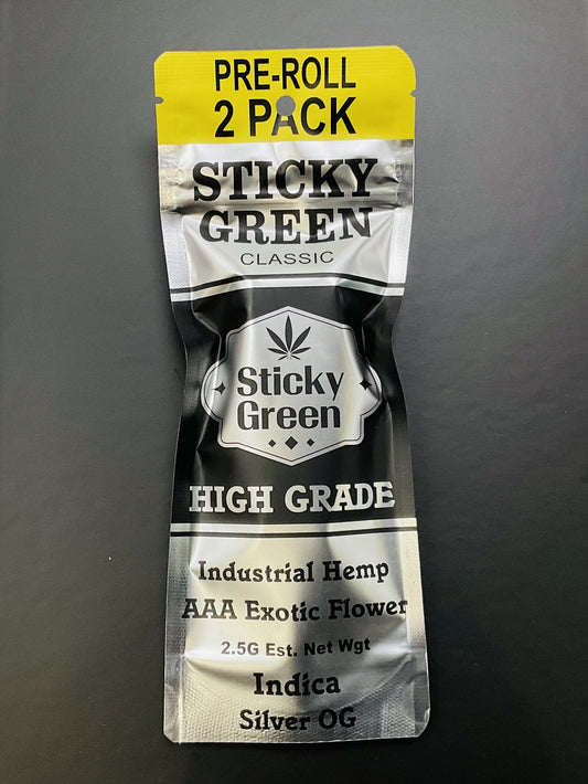 STICKY GREEN HIGH GRADE THC-A/P 1.25g PREROLL 2/Pk SILVER OG INDICA