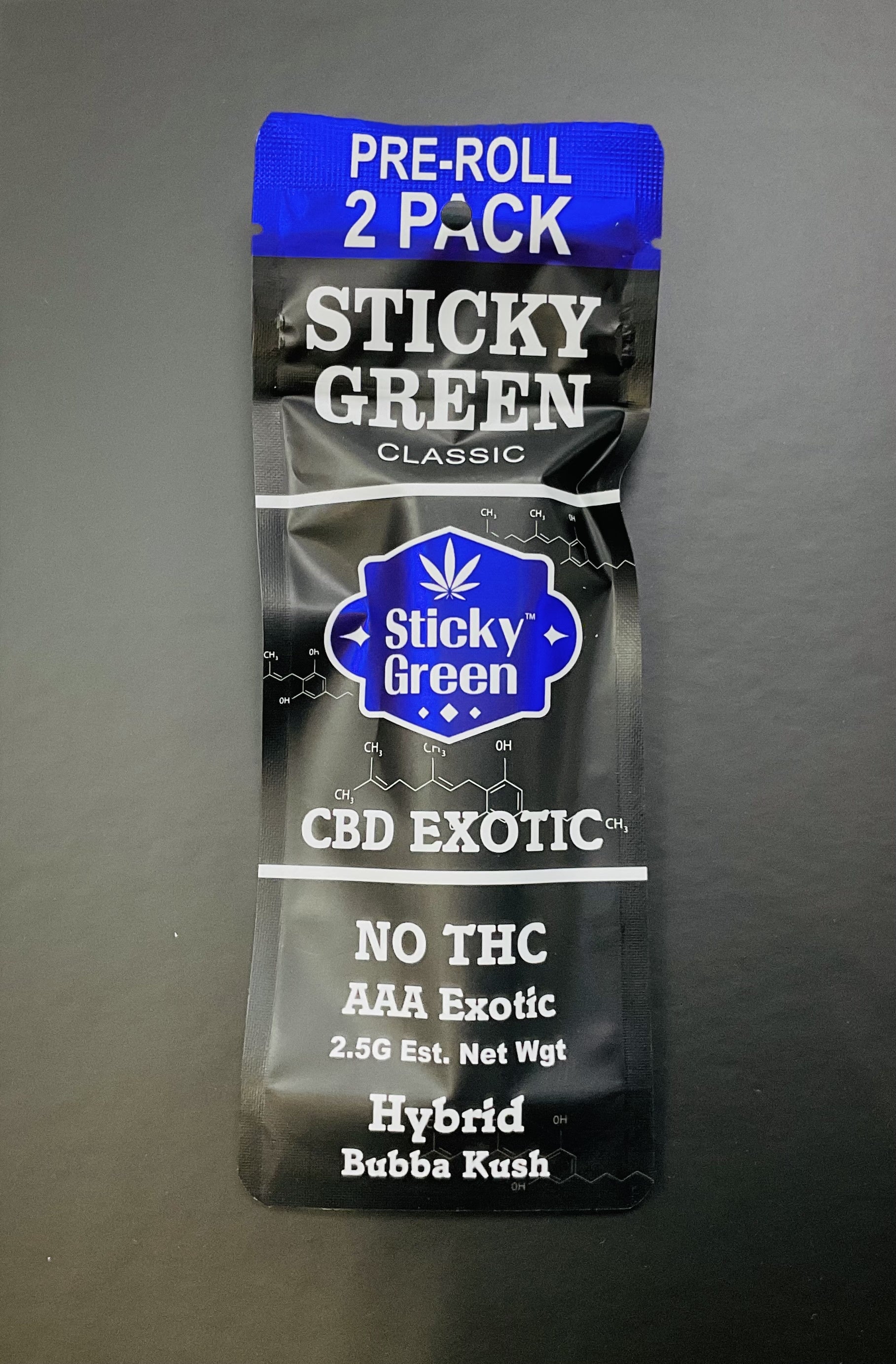 STICKY GREEN CBD EXOTIC CLASSIC 2.5GR PREROLL 2PK BUBBA KUSH HYBRID