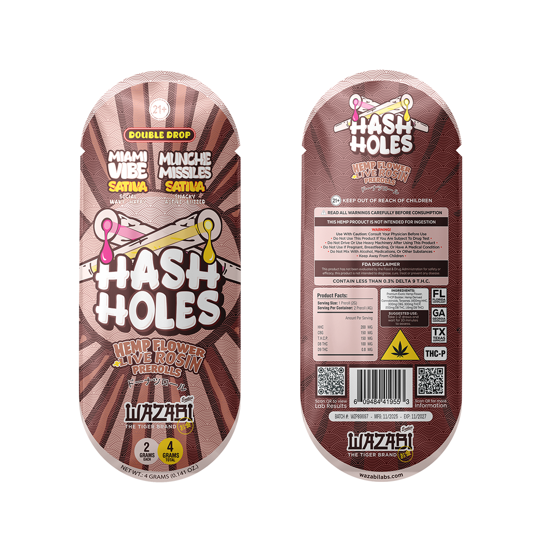 WAZABI HASH HOLES Live Rosin THC-P 2g PreRoll DOUBLE DROP 2/Pk MIAMI VIBE / MUNCHIE MISSILES SATIVA