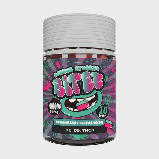 DOUBLE STACKED BITEZ D8/9+THC-P 10000mg GUMMIES 10/Jar STRAWBERRY WATERMELON