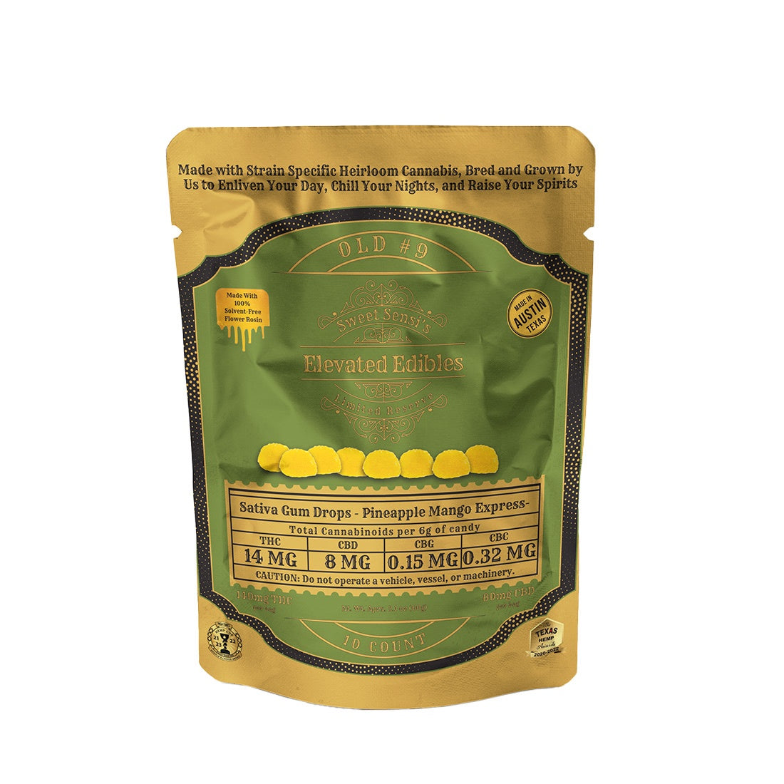 SWEET SENSI ELEVATED D9 GUM DROPS - 10CT PINEAPPLE MANGO