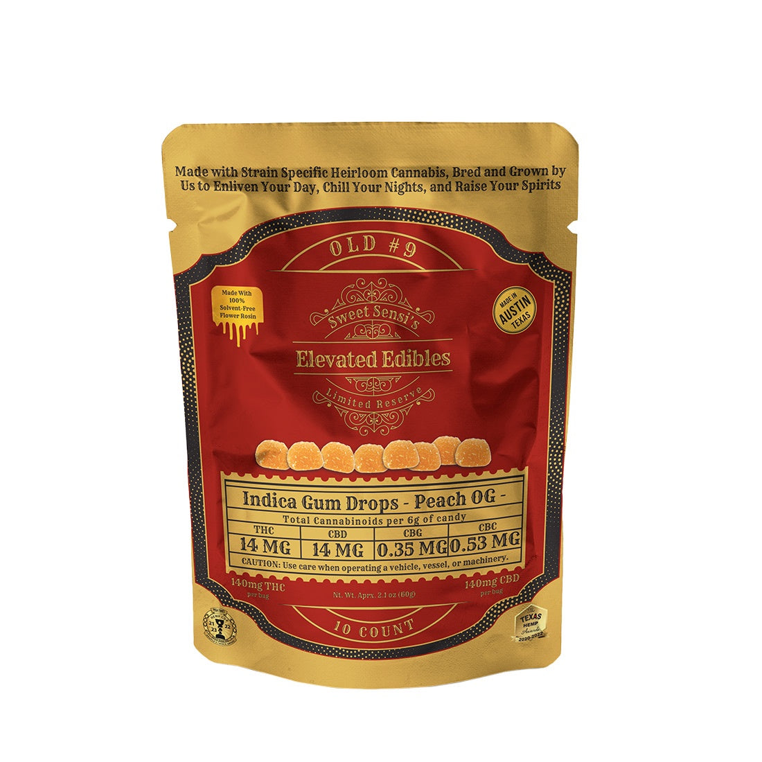 SWEET SENSI ELEVATED D9 GUM DROPS -10CT PEACH OG