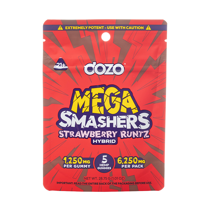 DOZO MEGA SMASHERS D8/9+HHC+THC-P 6250mg Gummies 5/Pk STRAWBERRY RUNTZ HYBRID