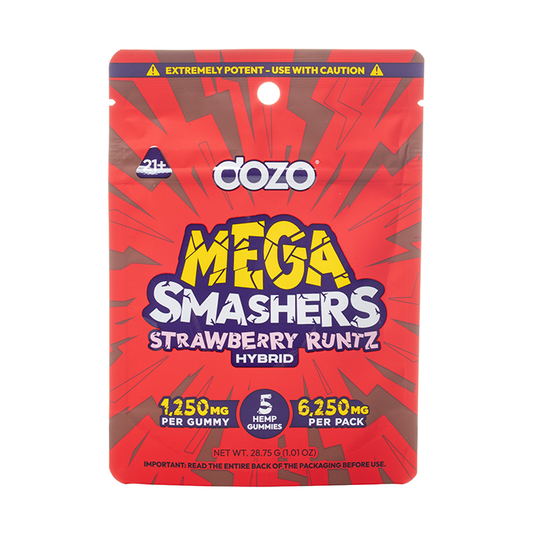 DOZO MEGA SMASHERS D8/9+HHC+THC-P 6250mg Gummies 5/Pk STRAWBERRY RUNTZ HYBRID