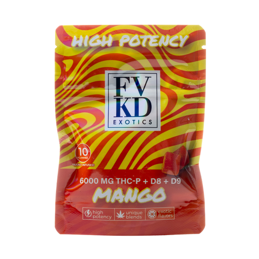 FVKD EXOTICS THC-P+D8+D9 6000MG GUMMIES 10PK BOX | MANGO