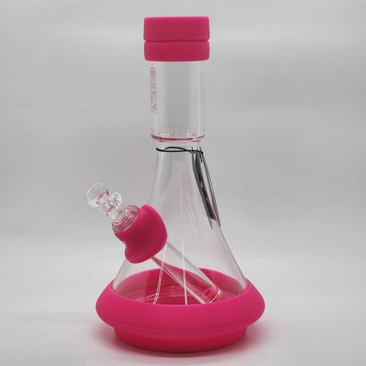 GRAV® DECO BEAKER WATERPIPE W/ SILICONE ACCENTS 38DB.0.PK CLEAR+TOXIC PINK