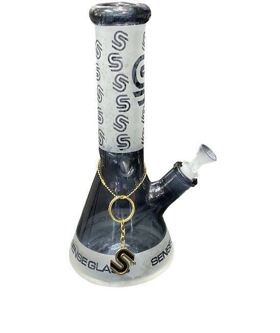 SENSE GLASS WATERPIPE 12" BEAKER 9mm SMOKE and GOLD
