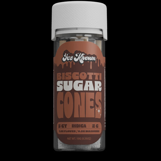 ICE KREAM Sugar Cones Diamond THC-A 2g PreRoll 5/Jar BISCOTTI INDICA