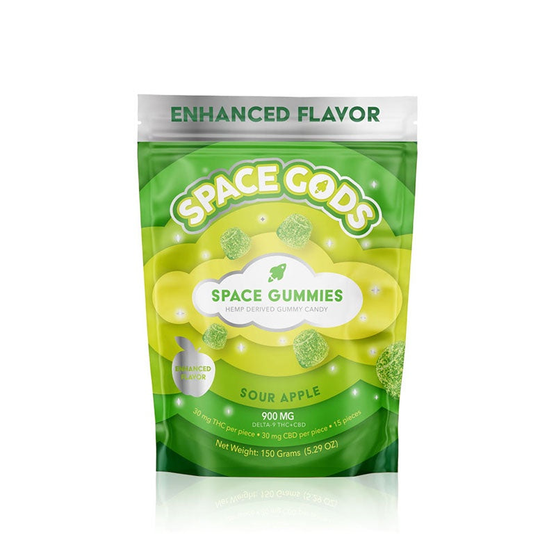 Space Gods D9 Space Gummies, 900mg 15ct  Green Apple D9+CBD