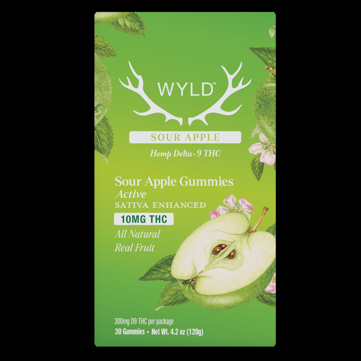 WYLD D9 300mg Gummies 30/Jar SOUR APPLE SATIVA