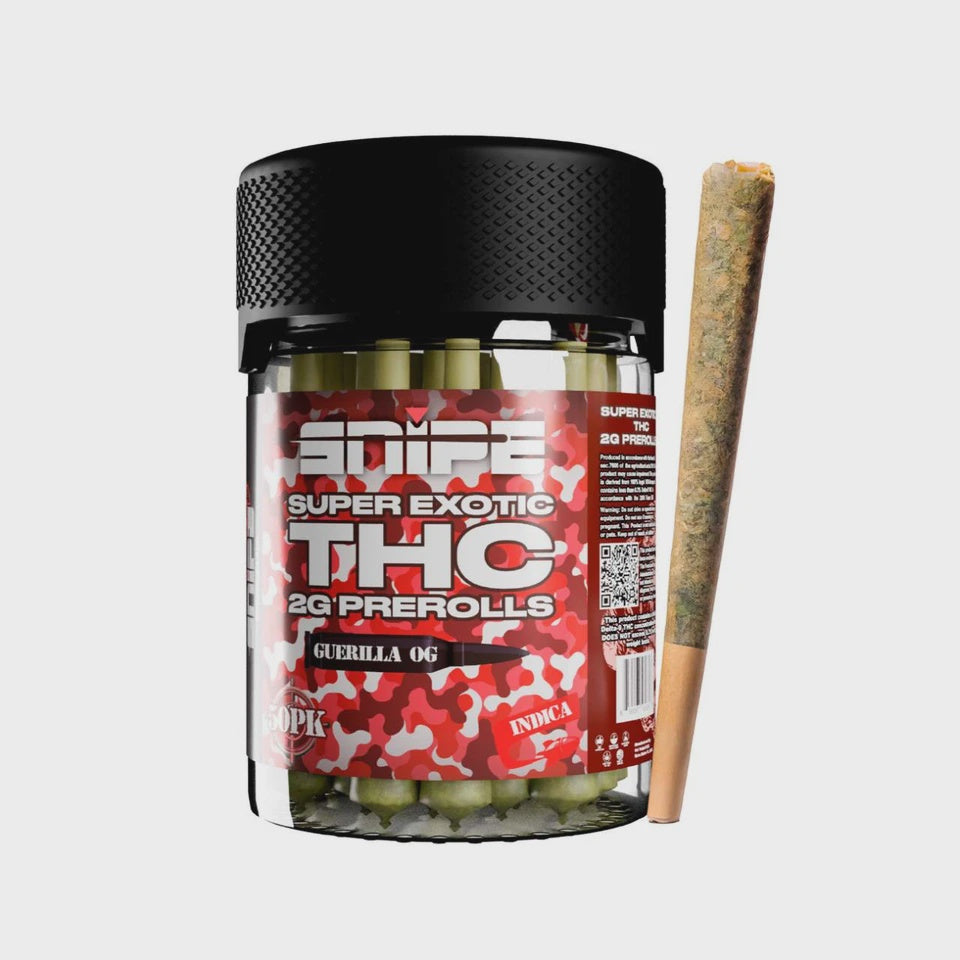 SNIPE SUPER EXOTIC THC PREROLL  GUERILLA OG INDICA 50PK