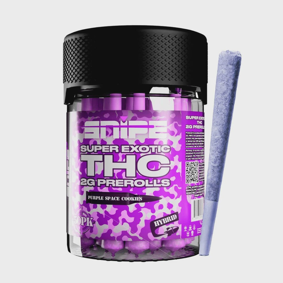 sNIPE SUPER EXOTIC THC 2G PREROLLS PURPLE HAZE COOKIES HYBRID 50PCK