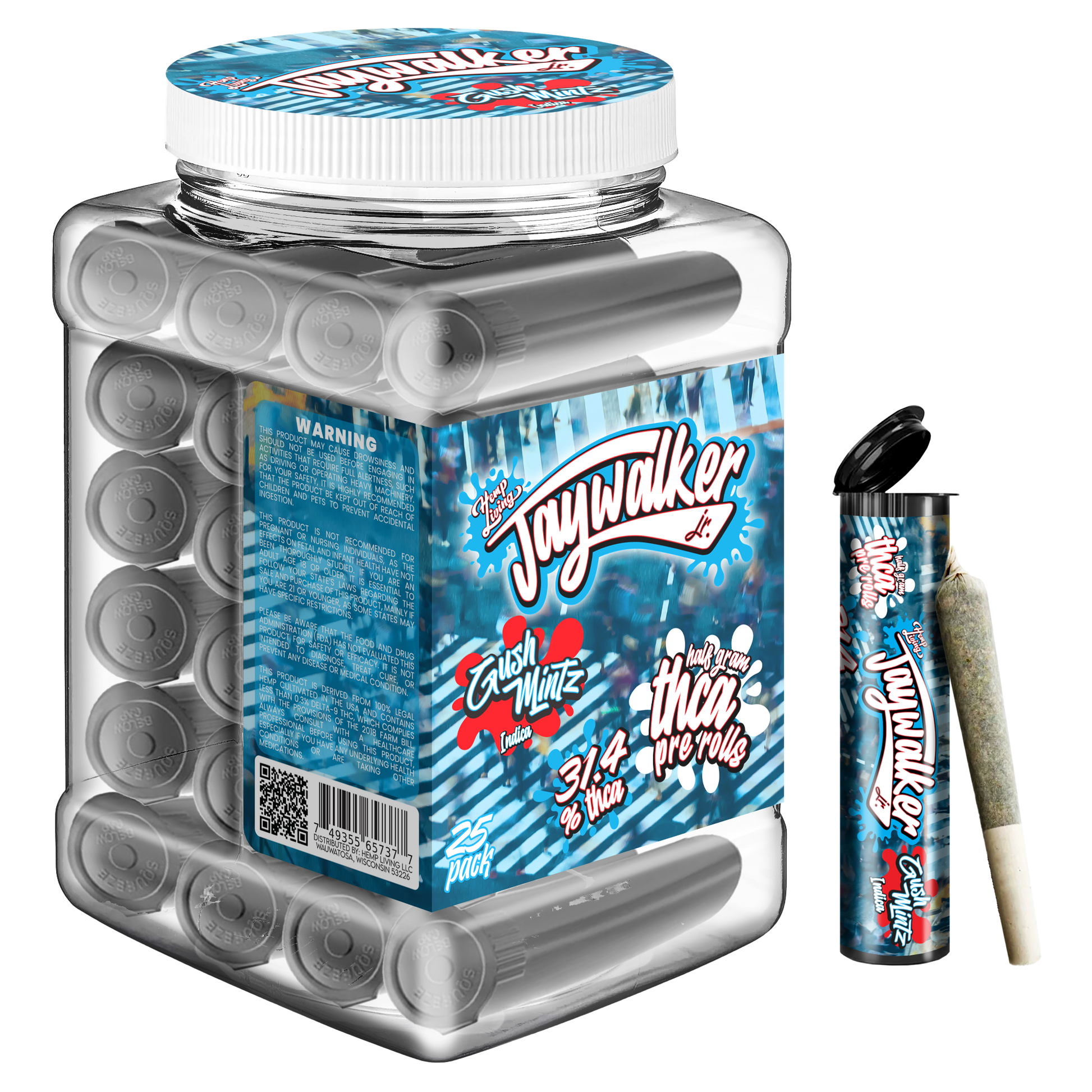 Hemp Living – Jaywalker – 0.5g THCA Pre-Rolls – 25ct Jar – Gush Mintz