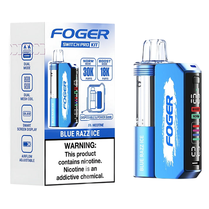 FOGER SWITCH PRO 30000 Puffs DISPOSABLE Kit 5/Pk BLUE RAZZ ICE
