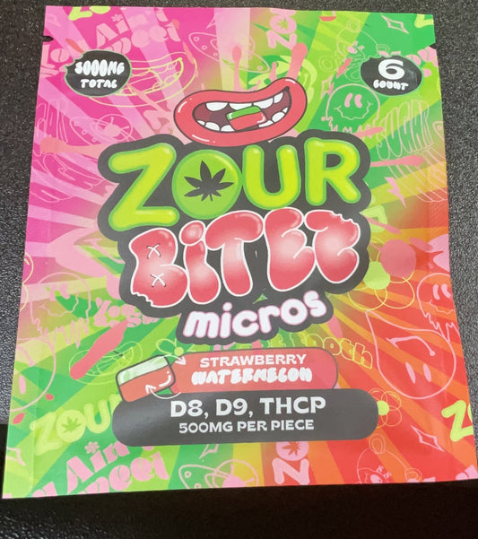 ZOUR BITES D8/D9/THCP 500MG GUMMIES 3000MG/ PK 6CT/PK 30PK/BOX | STRAWBERRY WATERMELON