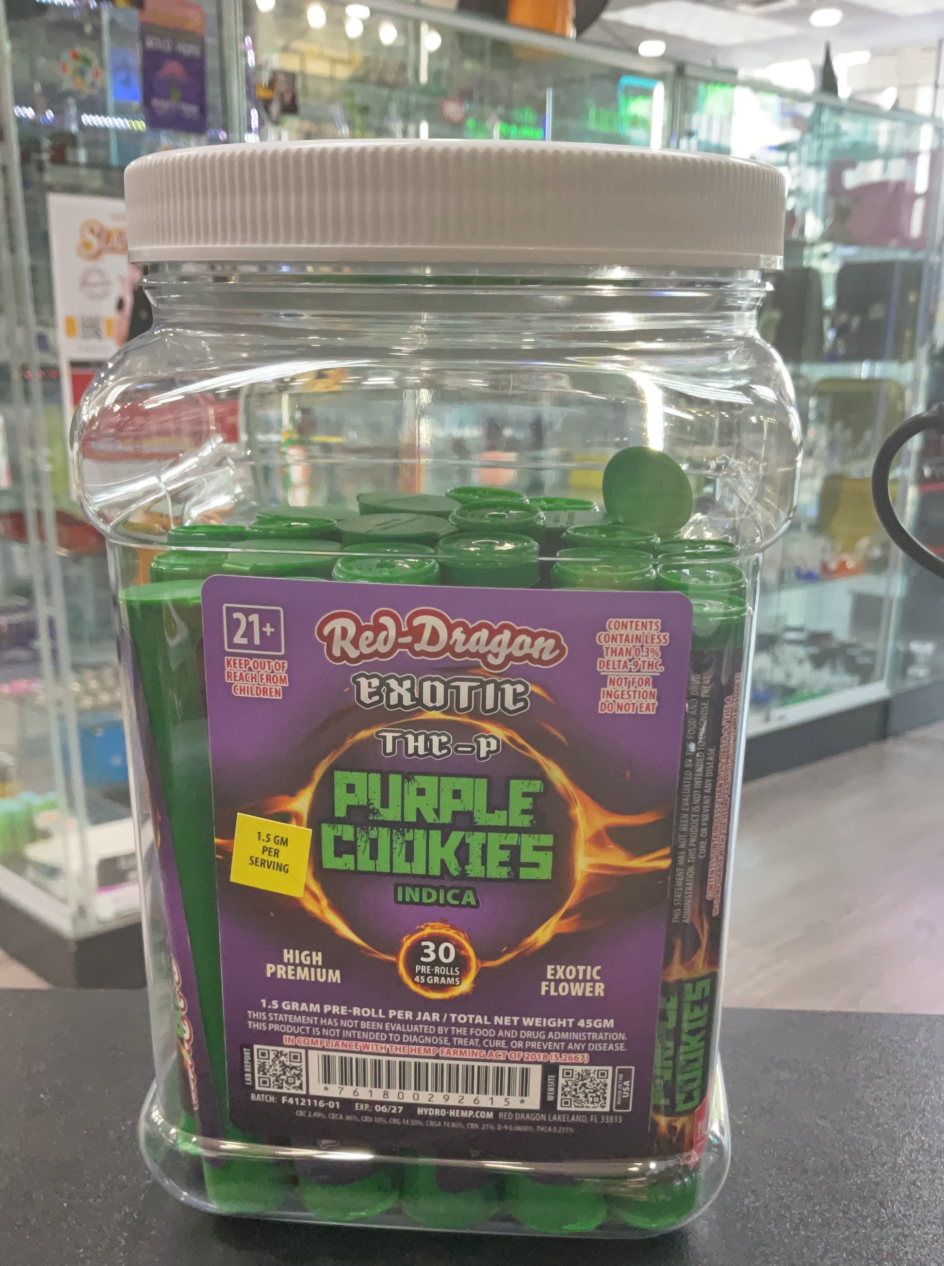 RED DRAGON THC-P EXOTIC 1.5G PRE ROLLS 30CT/ RED DRAGON THC-P EXOTIC 1.5G PRE ROLLS 30CT/ JAR | PURPLE COOKIES (I)