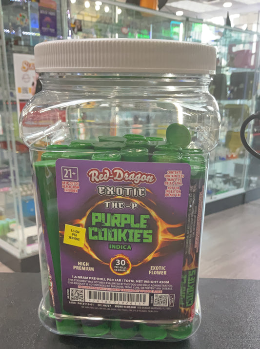 RED DRAGON THC-P EXOTIC 1.5G PRE ROLLS 30CT/ RED DRAGON THC-P EXOTIC 1.5G PRE ROLLS 30CT/ JAR | PURPLE COOKIES (I)
