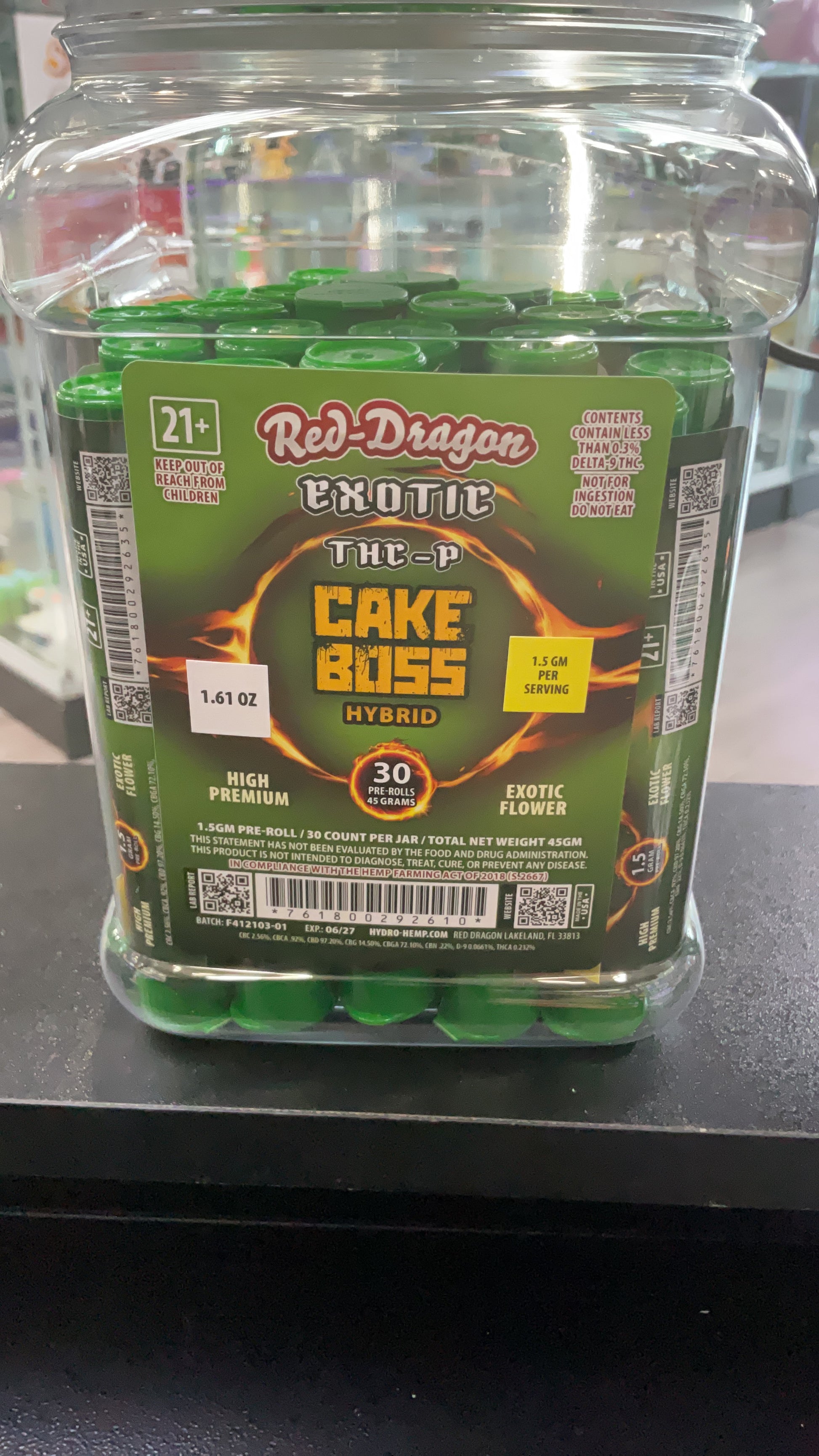 RED DRAGON THC-P EXOTIC 1.5G PRE ROLLS 30CT/ RED DRAGON THC-P EXOTIC 1.5G PRE ROLLS 30CT/ JAR | CAKE BOSS (H)