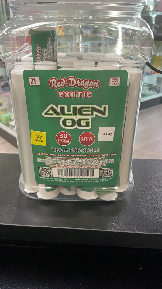 RED DRAGON THC-A EXOTIC 1.5G PRE ROLLS 30CT/ JAR | ALIEN OG (S)