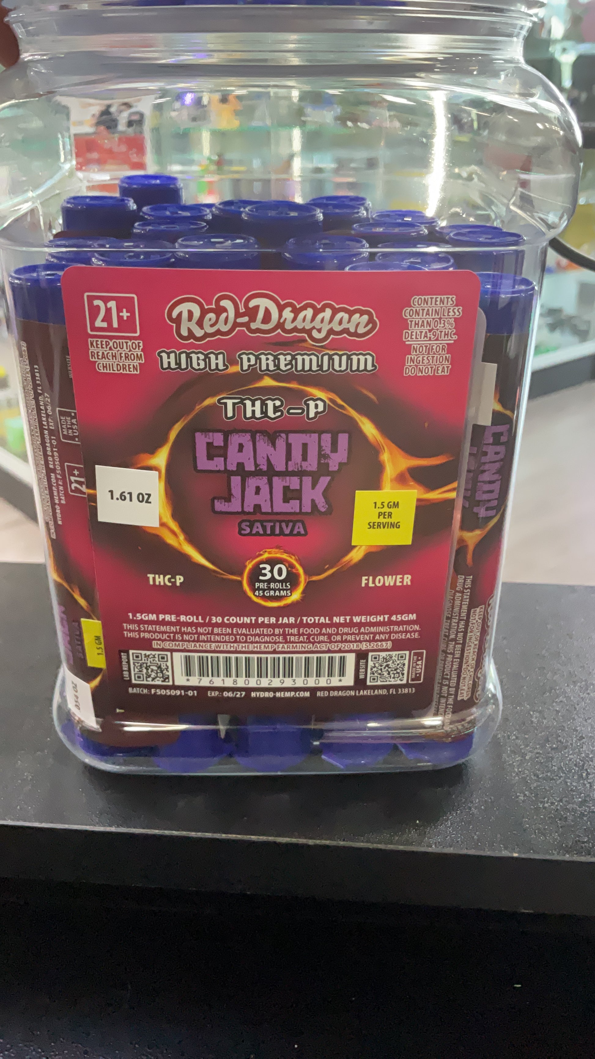 RED DRAGON THC-P HIGH PREMIUM 1.5G PRE ROLLS 30CT/JAR | CANDY JACK (S)
