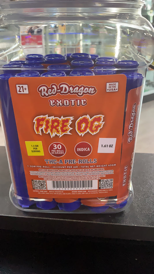 RED DRAGON THC-A EXOTIC 1.5G PRE ROLLS 30CT/ JAR | FIRE OG (I)