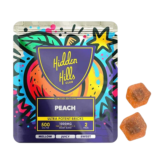HIDDEN HILLS HEADY Blend ULTRA THC-A/B+D9 1000mg GUMMIES 2/Pk 30Pk/Dispenser PEACH