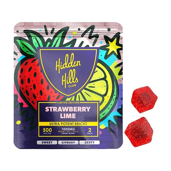 HIDDEN HILLS HEADY Blend ULTRA THC-A/B+D9 1000mg GUMMIES 2/Pk 30Pk/Dispenser STRAWBERRY LIME