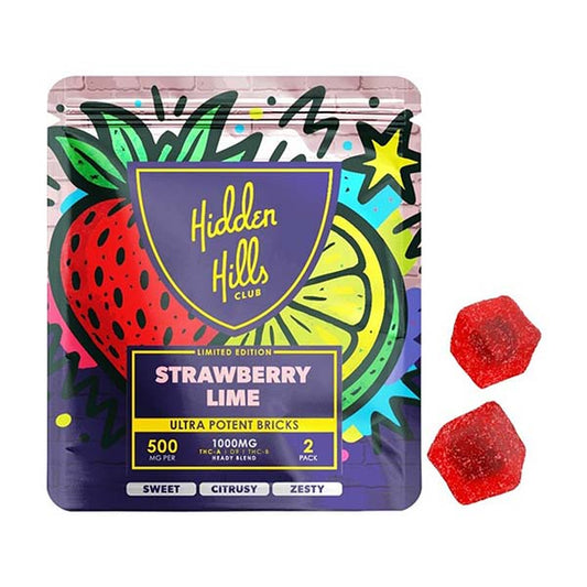 HIDDEN HILLS HEADY Blend ULTRA THC-A/B+D9 1000mg GUMMIES 2/Pk 30Pk/Dispenser STRAWBERRY LIME