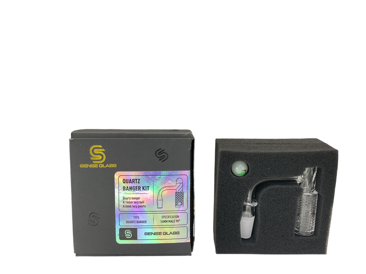 SENSE GLASS QUARTZ BANGER KIT 14mm male 90° (14mmTerpBall+6mm TerpPearls)
