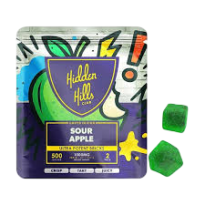 HIDDEN HILLS HEADY Blend ULTRA THC-A/B+D9 1000mg GUMMIES 2/Pk 30Pk/Dispenser SOUR APPLE