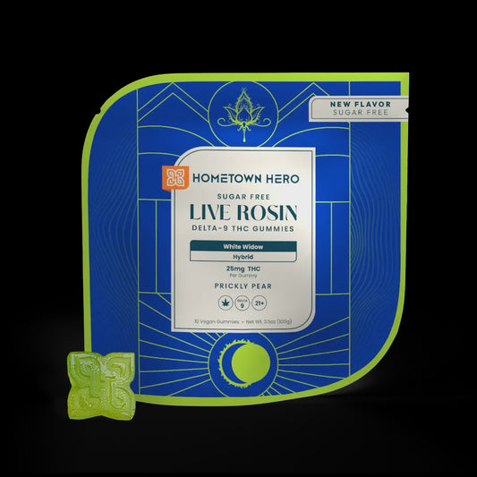 HOMETOWN HERO D9 LIVE RESIN GUMMIES 25MG 10CT WHITE WIDOW HYBRID