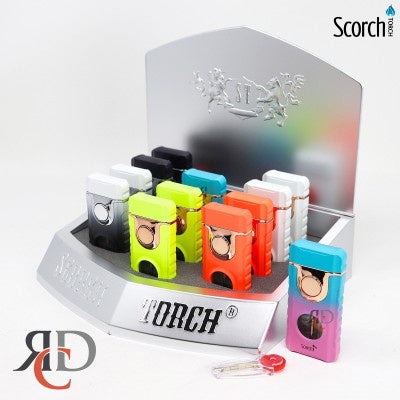 SCORCH TORCH DUAL FUNCTION TORCH & REG FLAME W/ SEE THRU BUTANE 12ct/DISPLAY