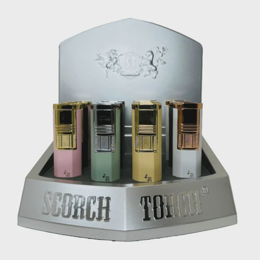 SCORCH TORCH DUAL TORCH w/CIGAR PUNCH 12ct/Display ASSORTED COLORS 61706-2T