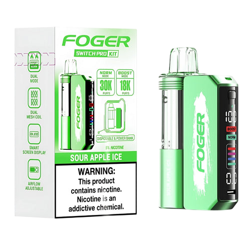 FOGER SWITCH PRO 30000 Puffs DISPOSABLE Kit 5/Pk SOUR APPLE ICE