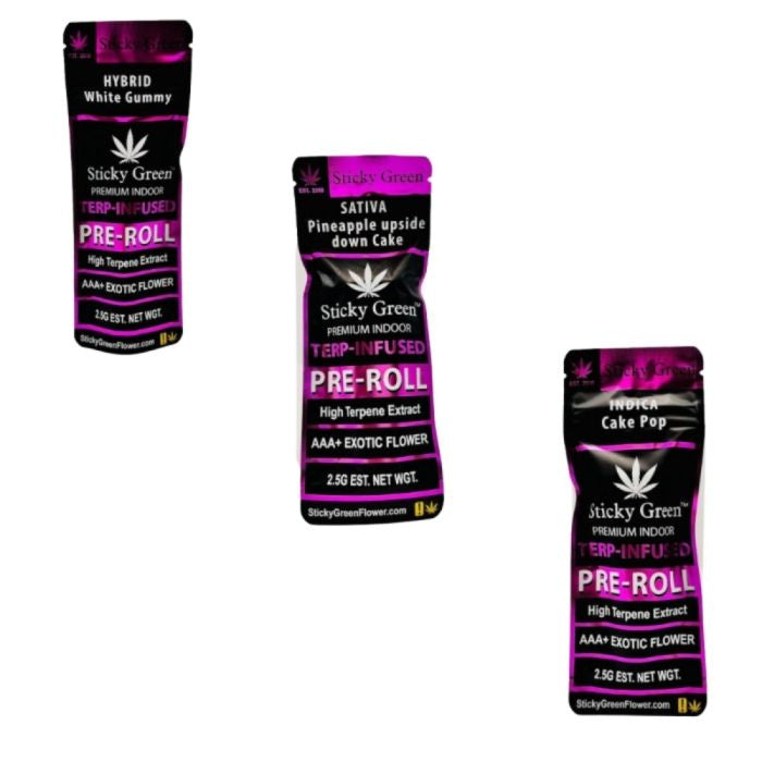 STICKY GREEN AAA+ Exotic Terp Infused 1.25g PreRoll 2/Pk WHITE GUMMY HYBRID