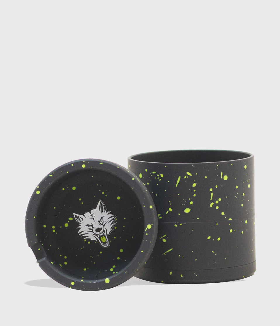 WULF GRINDER 4pt 65mm W/TOP ASHTRAY BLACK GREEN SPLATTER