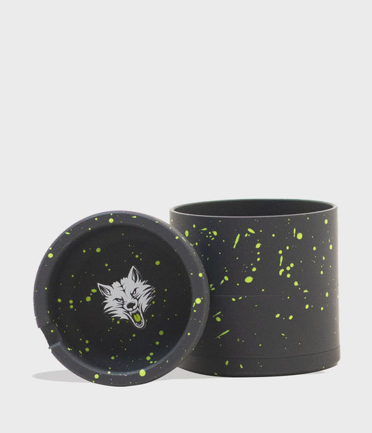 WULF GRINDER 4pt 65mm W/TOP ASHTRAY BLACK GREEN SPLATTER