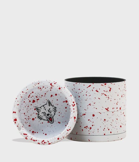 WULF GRINDER 4pt 65mm W/TOP ASHTRAY WHITE RED SPLATTER